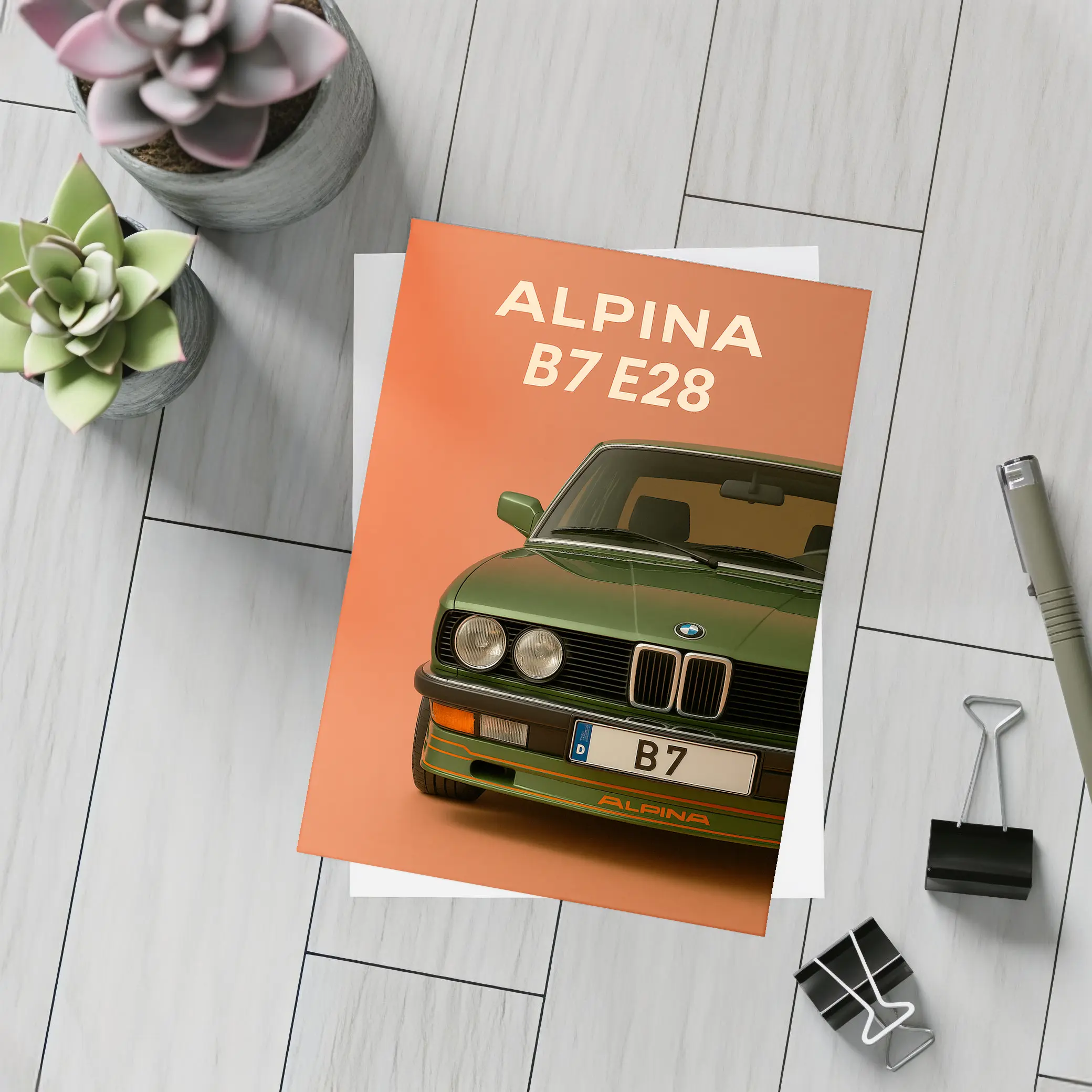 Alpina B7 E28 Green on Orange Background – Postcards