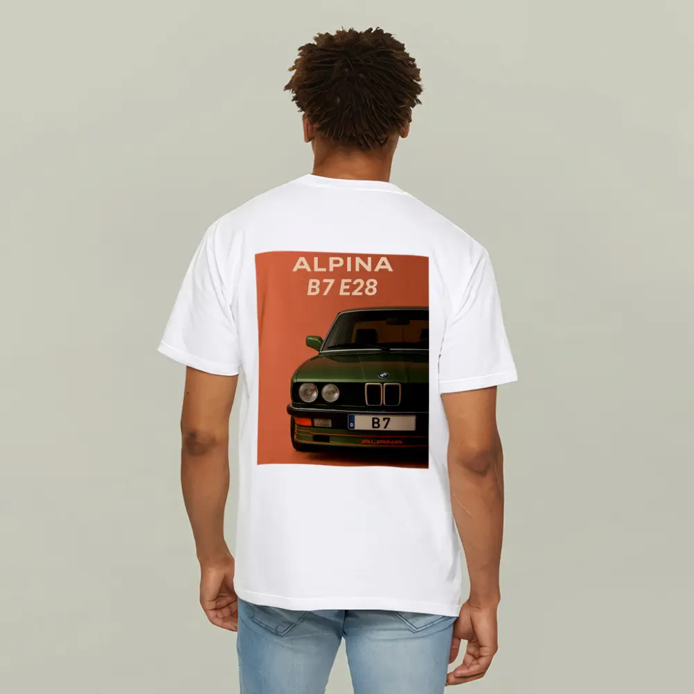 Alpina B7 E28 Green on Orange Background – T-Shirts