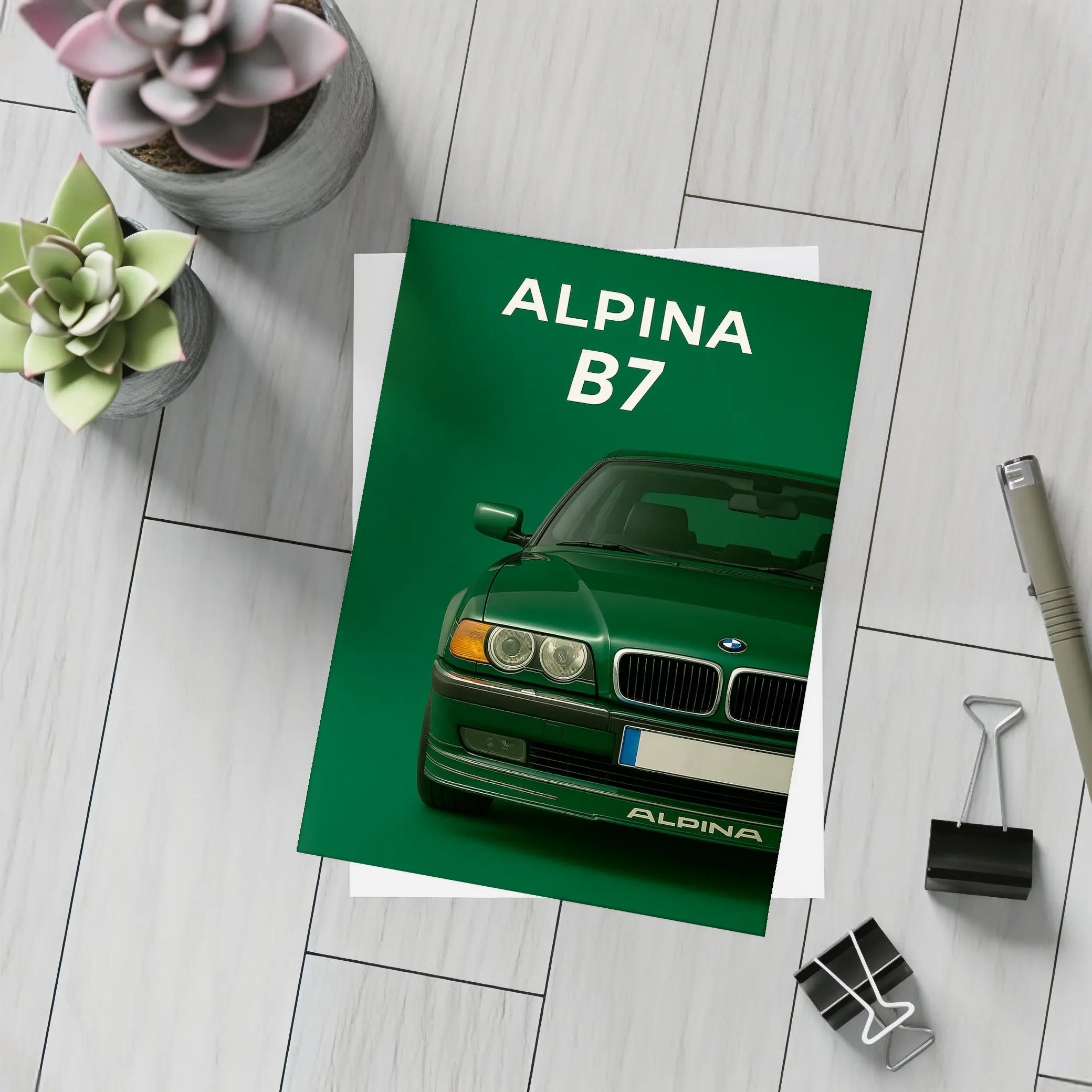 BMW Alpina B7 Green Minimal Car Art – Postcards