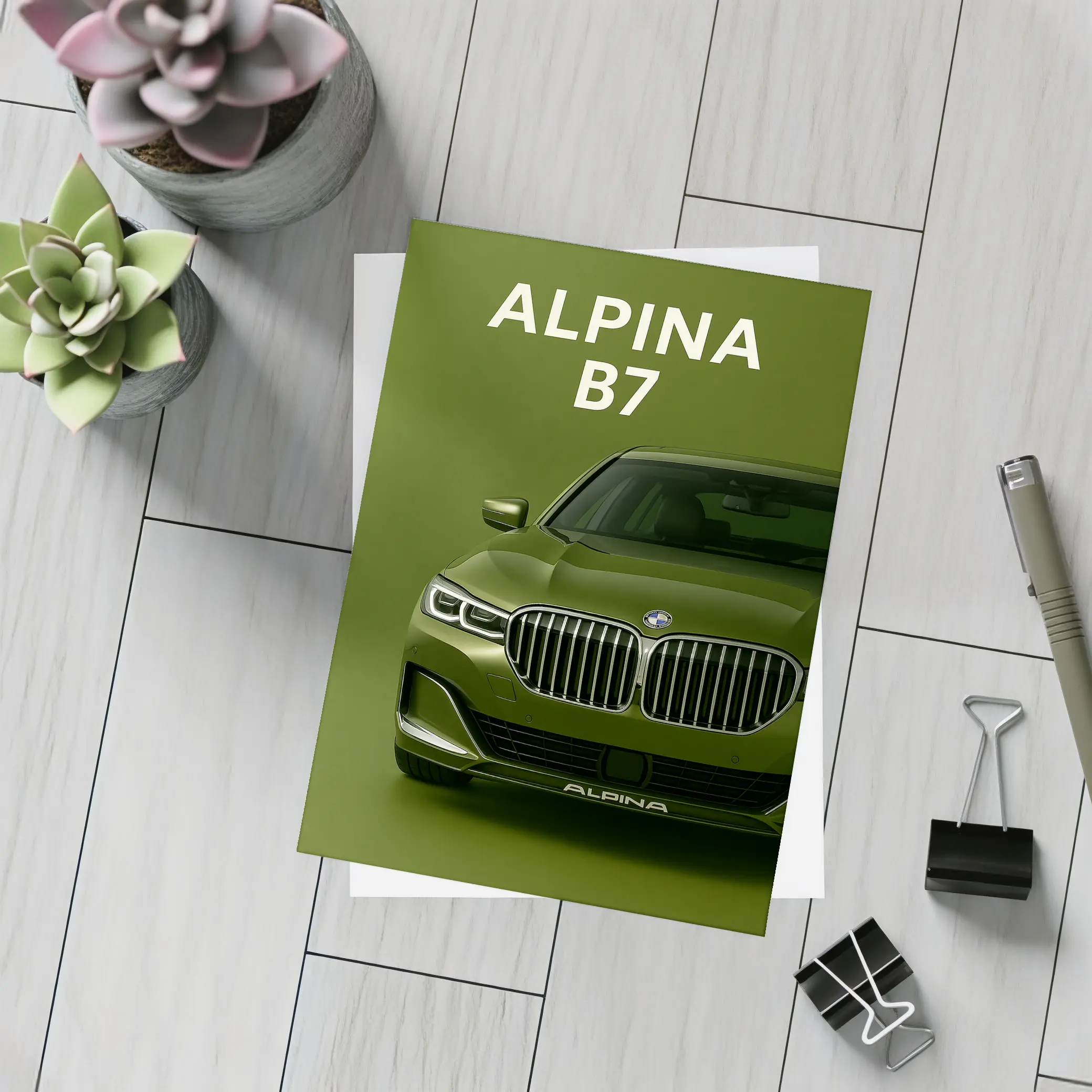 Alpina B7 Green Luxury Sedan Front View – Postcards