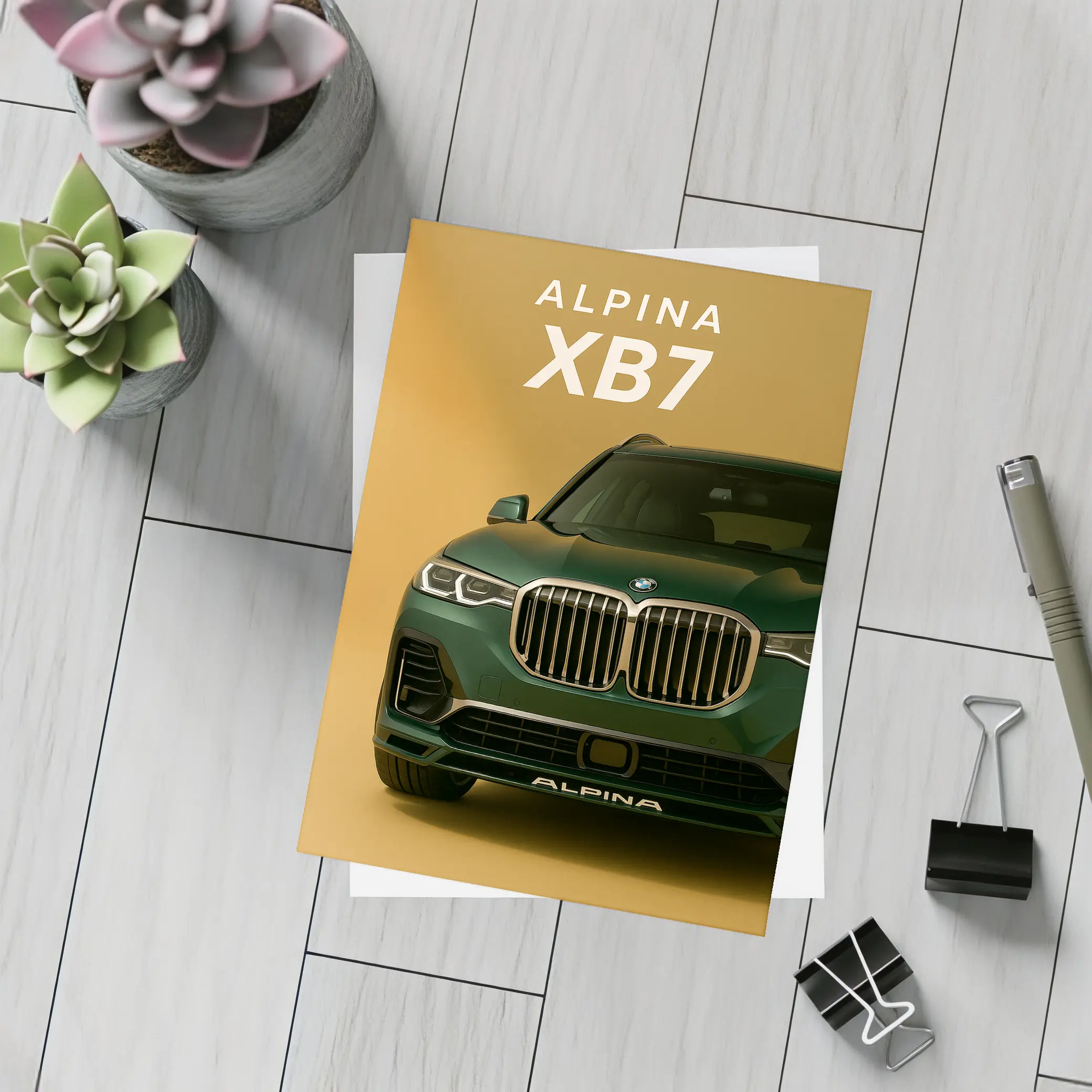 Alpina XB7 Green SUV Gold Background – Postcards