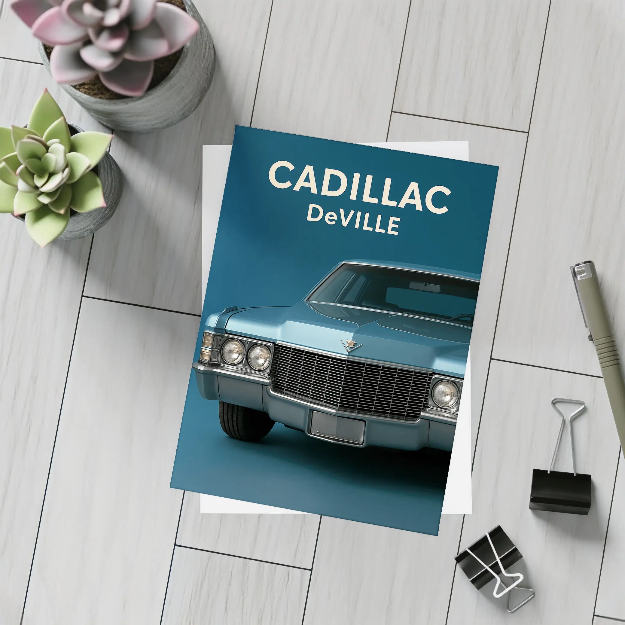 Cadillac DeVille Classic Blue Studio Shot – Postcards