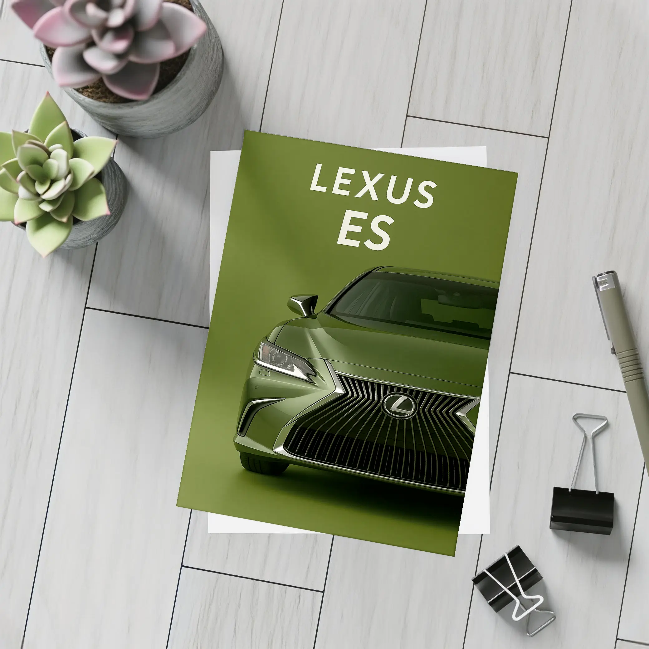 Lexus ES Green Car Front View – Postcards