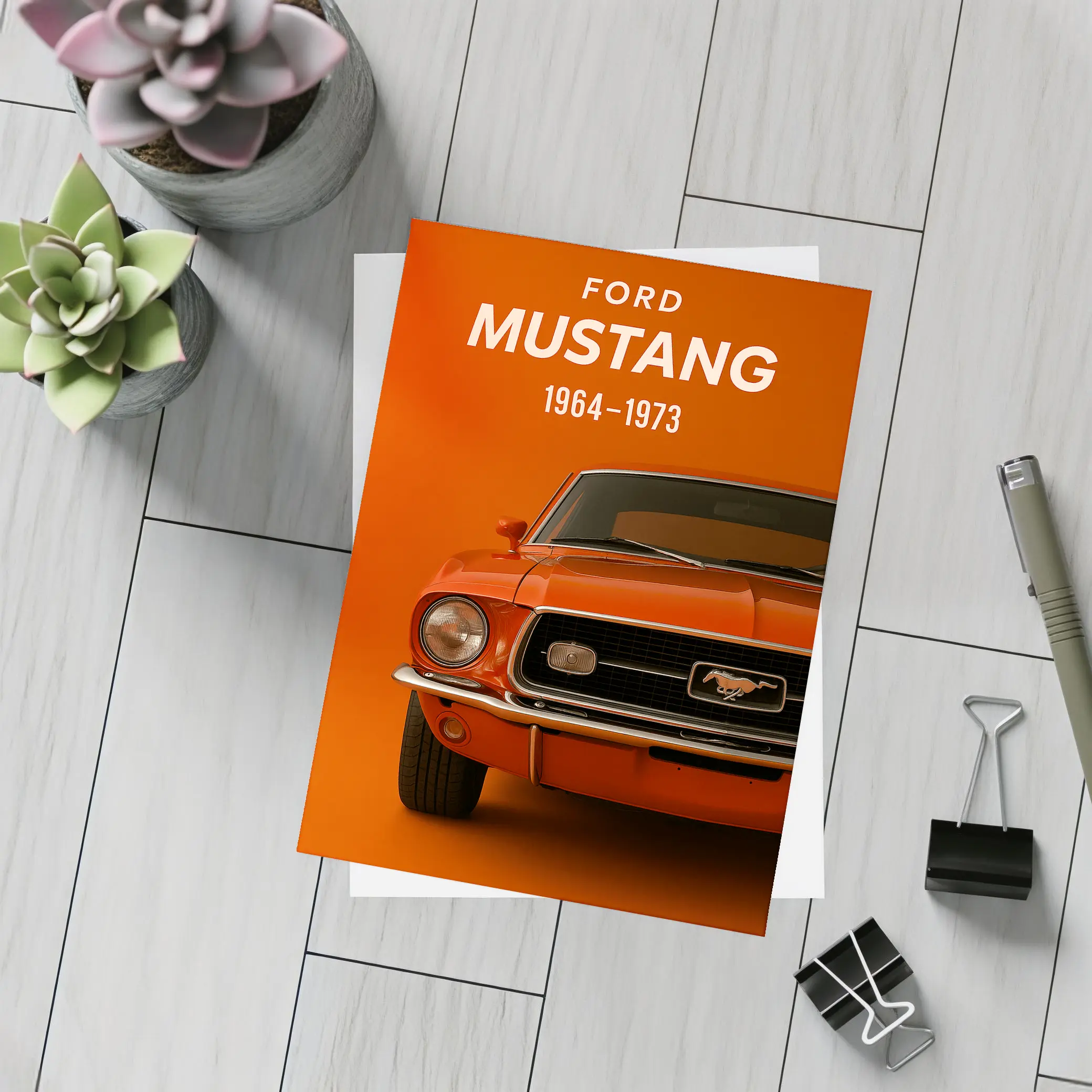 Ford Mustang Classic Orange Front View – Postcards