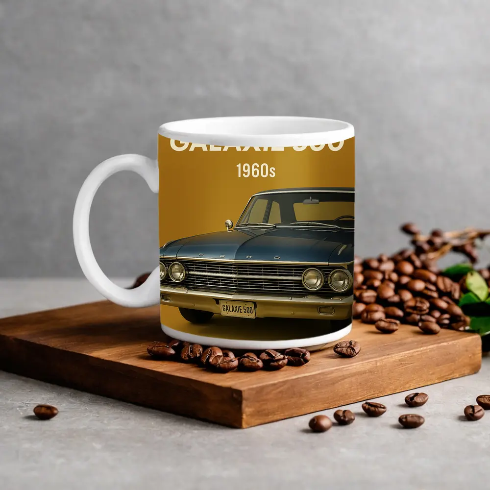 Ford Galaxie 500 Classic Car Gold Background – Mugs