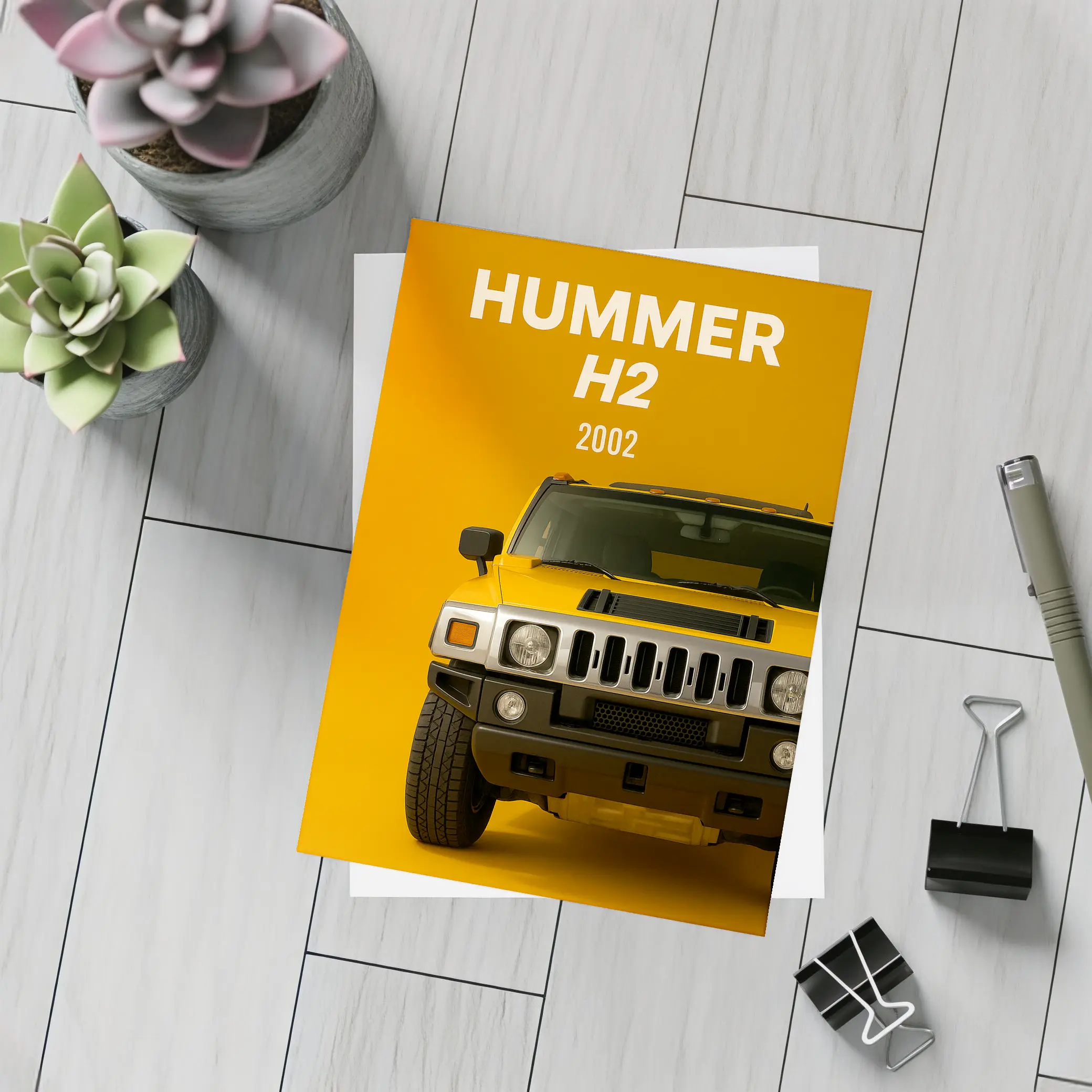 Hummer H2 2002 Yellow Studio Front View – Postcards