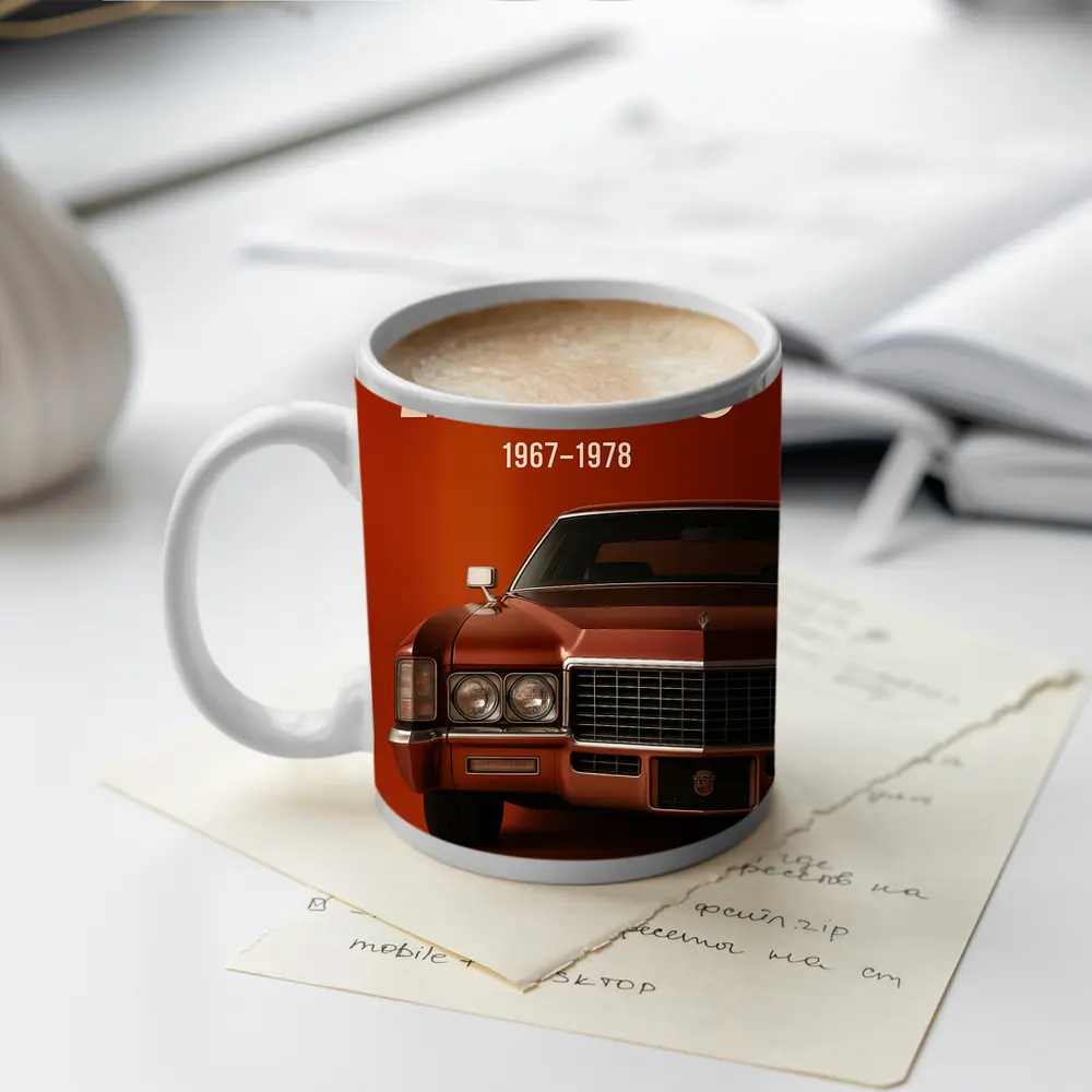 Cadillac Eldorado Classic Car Red Background – Mugs