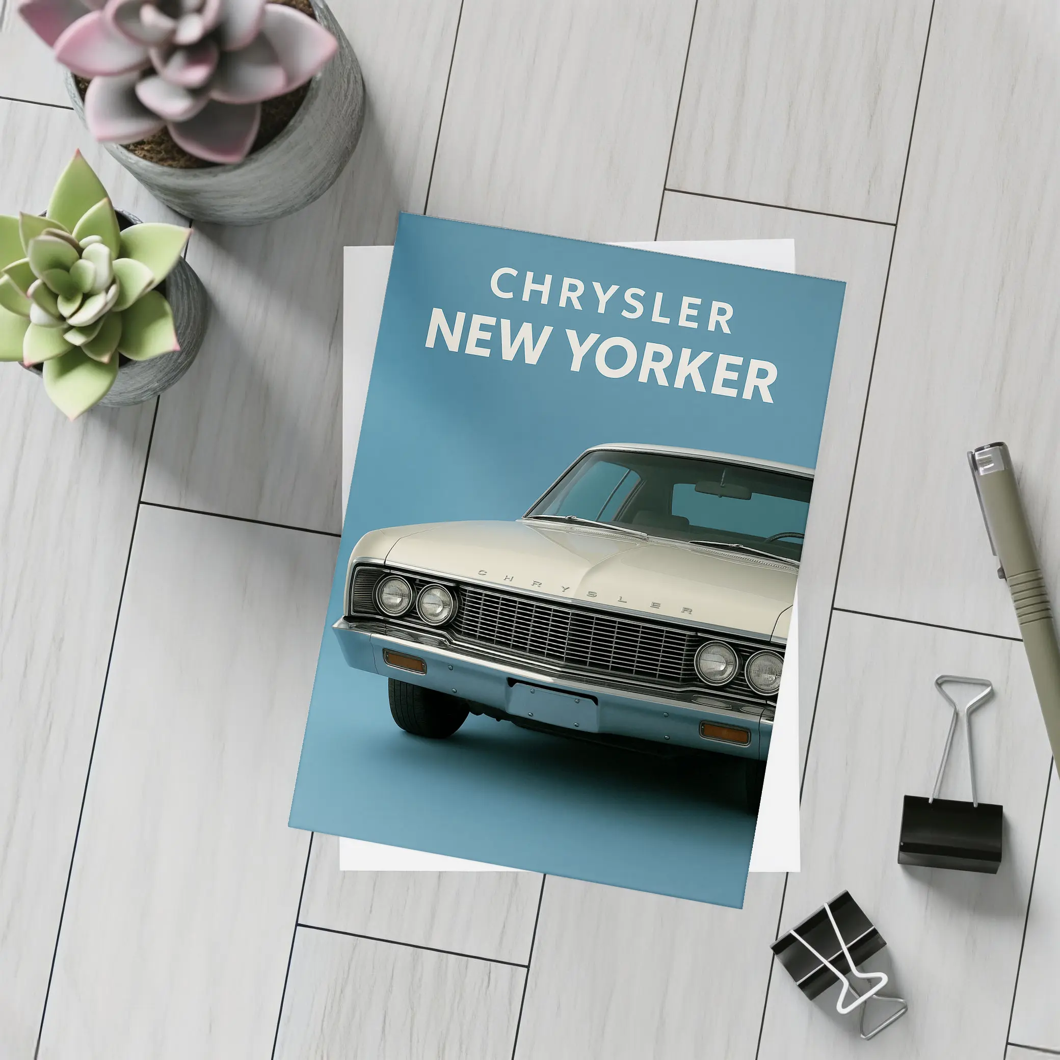 Chrysler New Yorker Classic Car Blue Background – Postcards