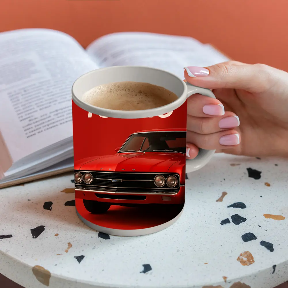 Ford Torino Classic Muscle Car Red Background – Mugs