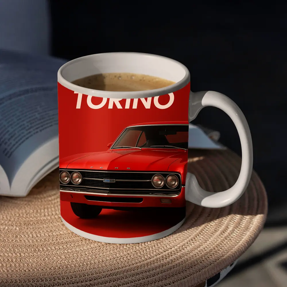 Ford Torino Classic Muscle Car Red Background – Mugs