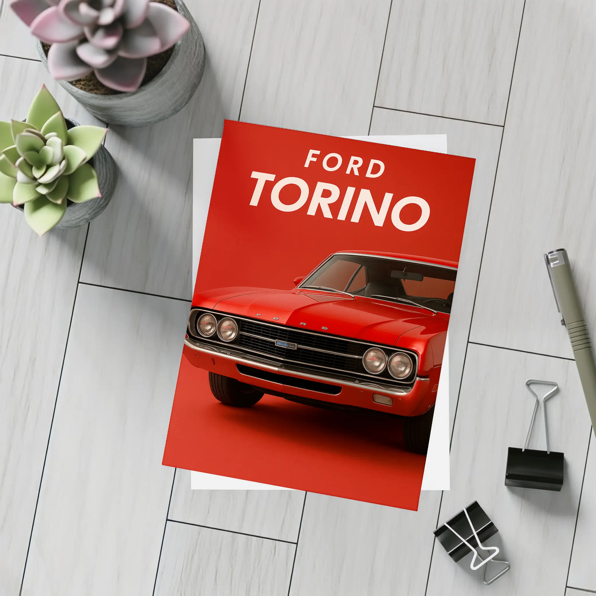 Ford Torino Classic Muscle Car Red Background – Postcards