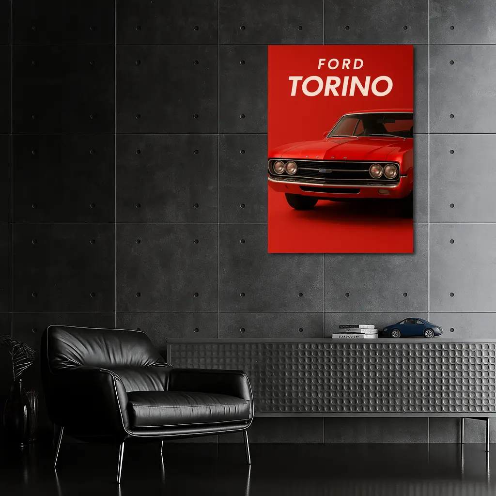 Ford Torino Classic Muscle Car Red Background – Wall Art