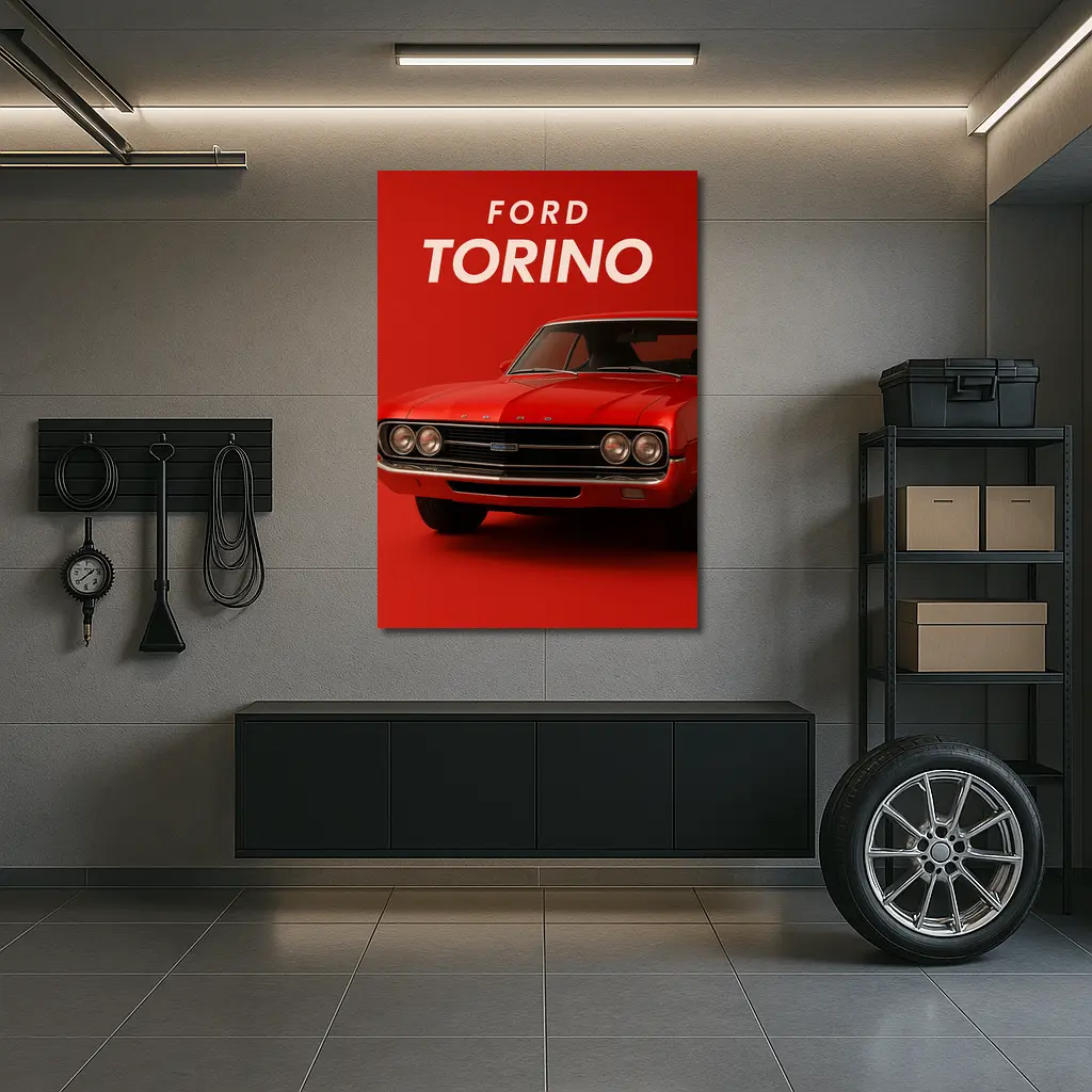 Ford Torino Classic Muscle Car Red Background – Wall Art