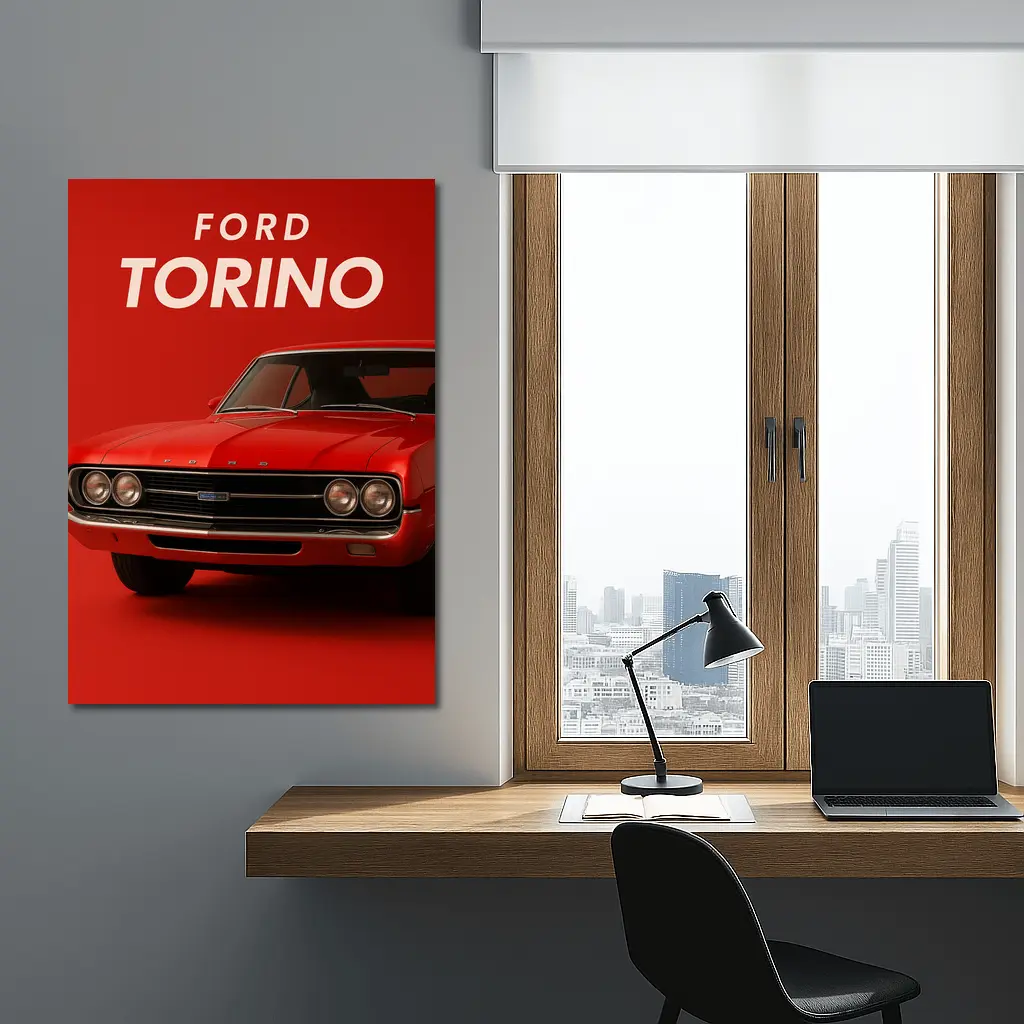 Ford Torino Classic Muscle Car Red Background – Wall Art