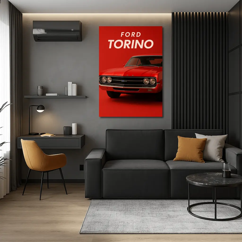 Ford Torino Classic Muscle Car Red Background – Wall Art