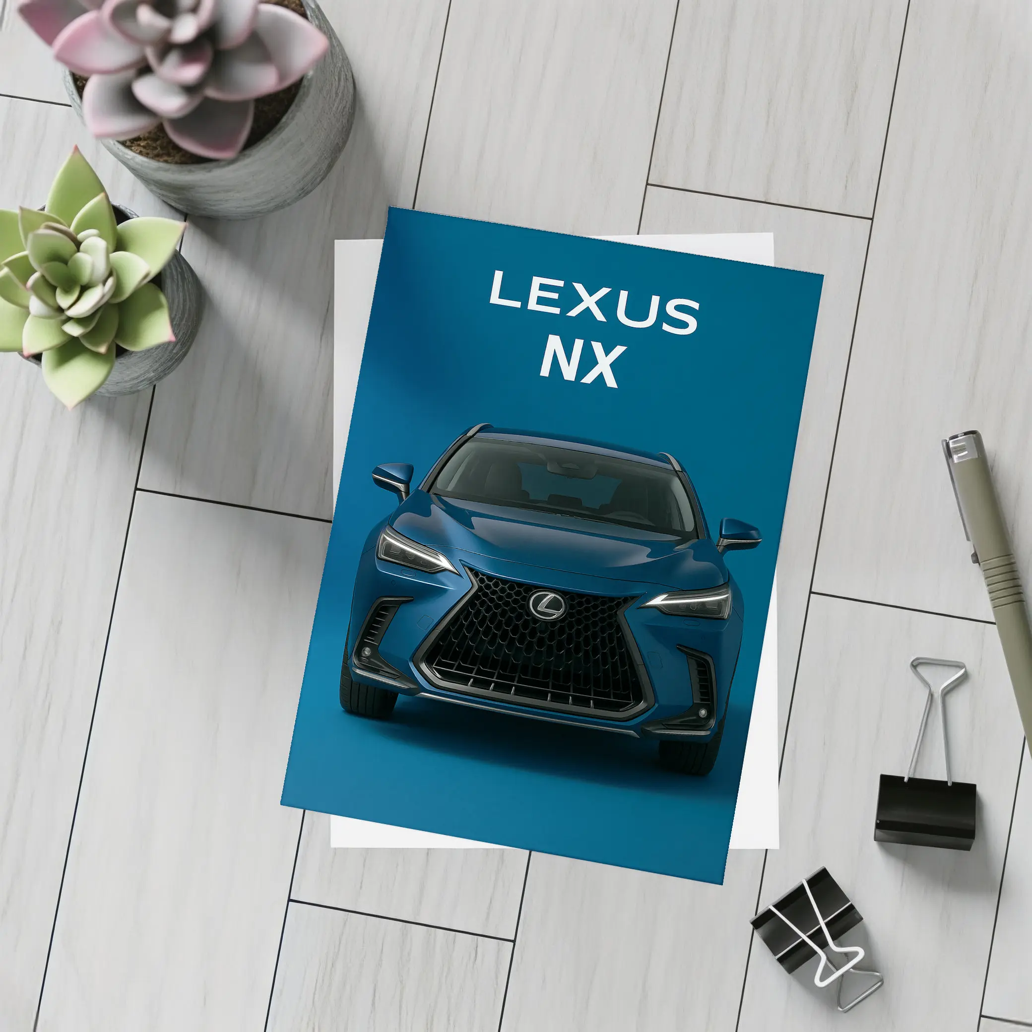 Lexus NX Blue Front View Dark Background – Postcards