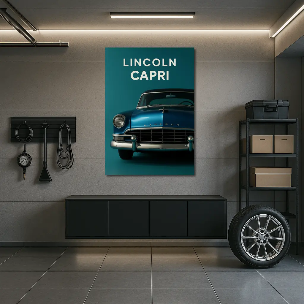 Lincoln Capri Classic Car Teal Background – Wall Art