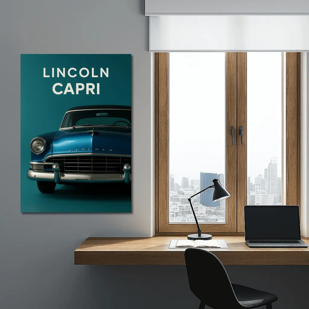 Lincoln Capri Classic Car Teal Background – Wall Art
