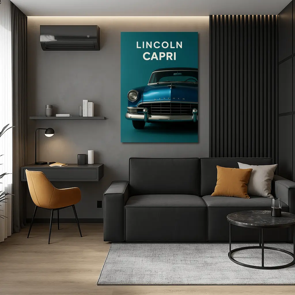 Lincoln Capri Classic Car Teal Background – Wall Art