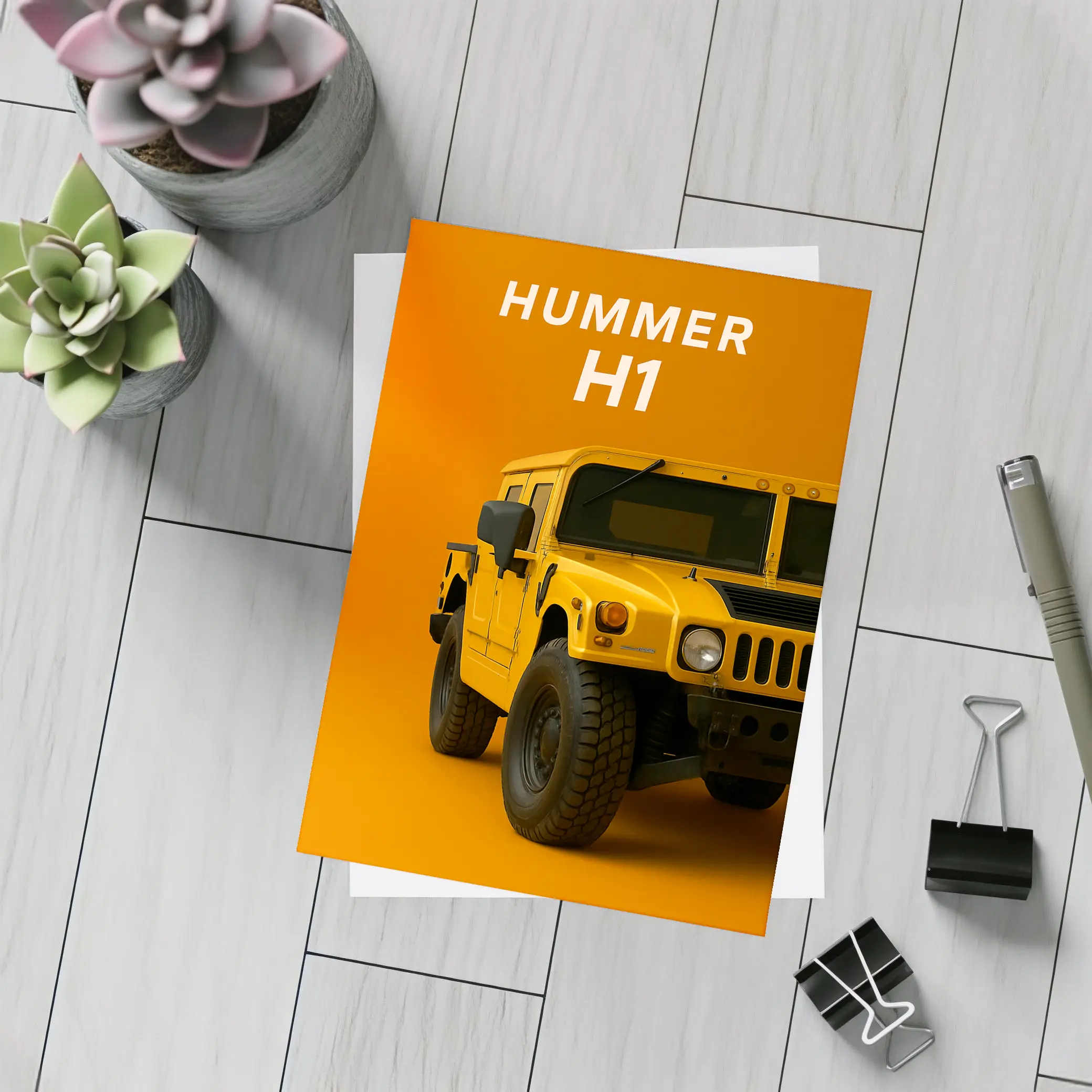 Hummer H1 Yellow Orange Bold Background – Postcards