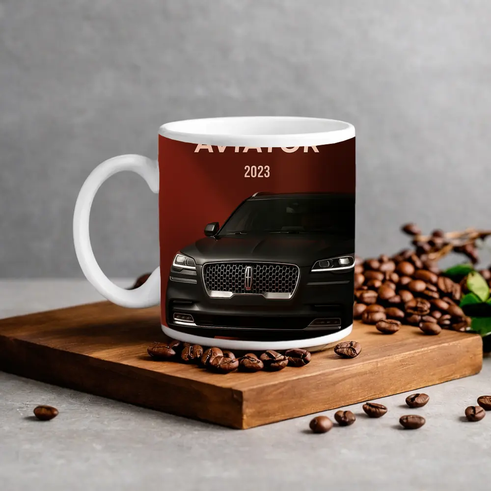 Lincoln Aviator 2023 Dark Red Background – Mugs