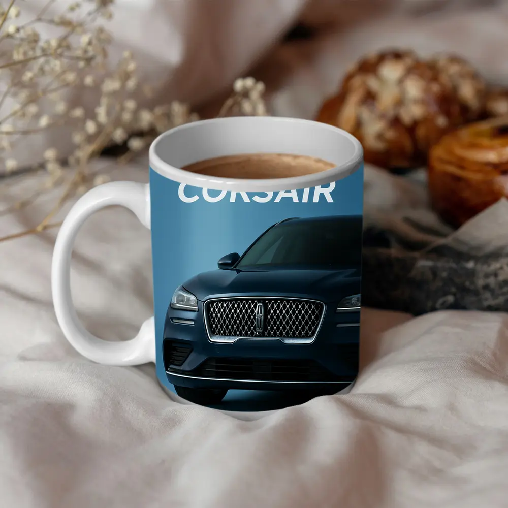 Lincoln Corsair Front View Blue Background – Mugs