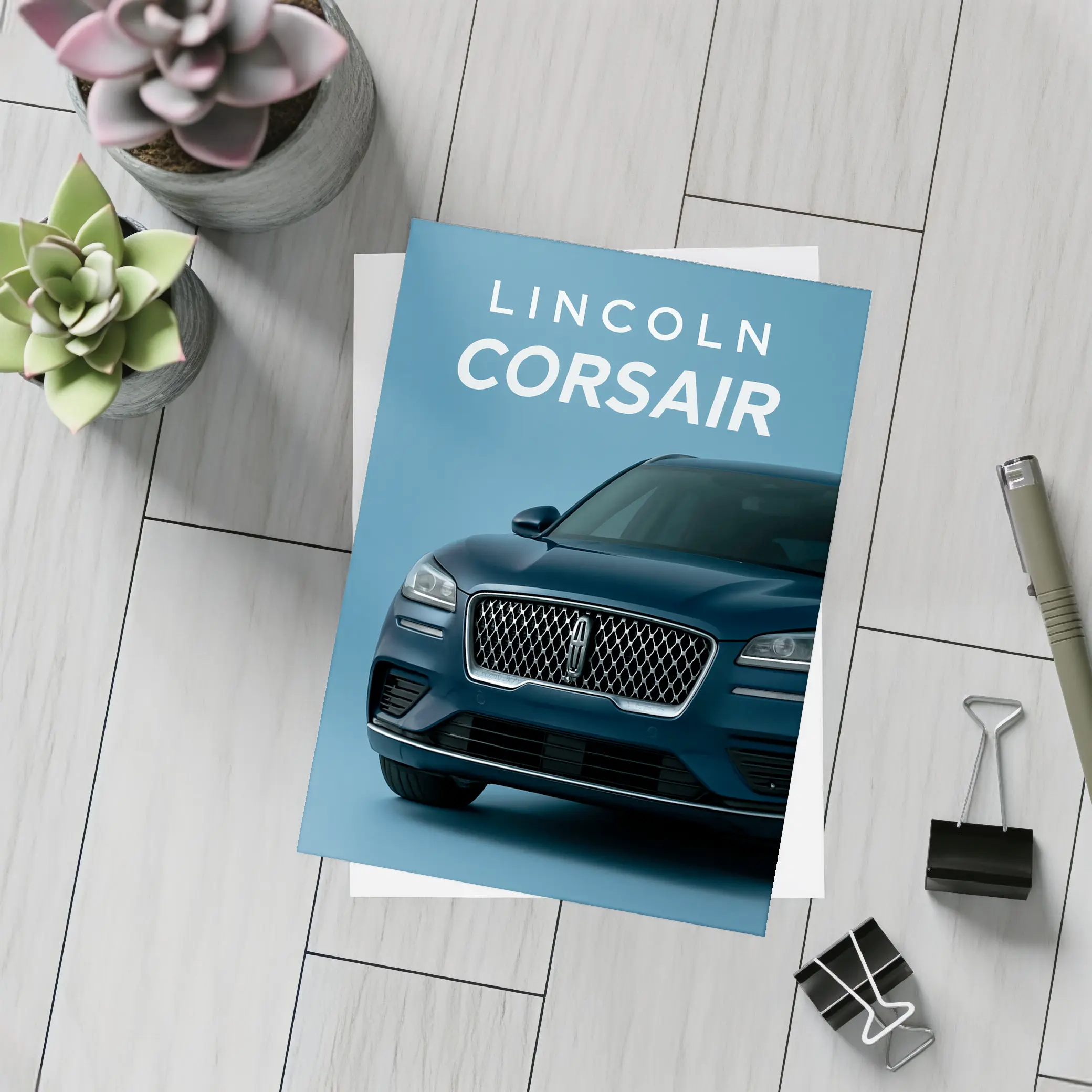 Lincoln Corsair Front View Blue Background – Postcards