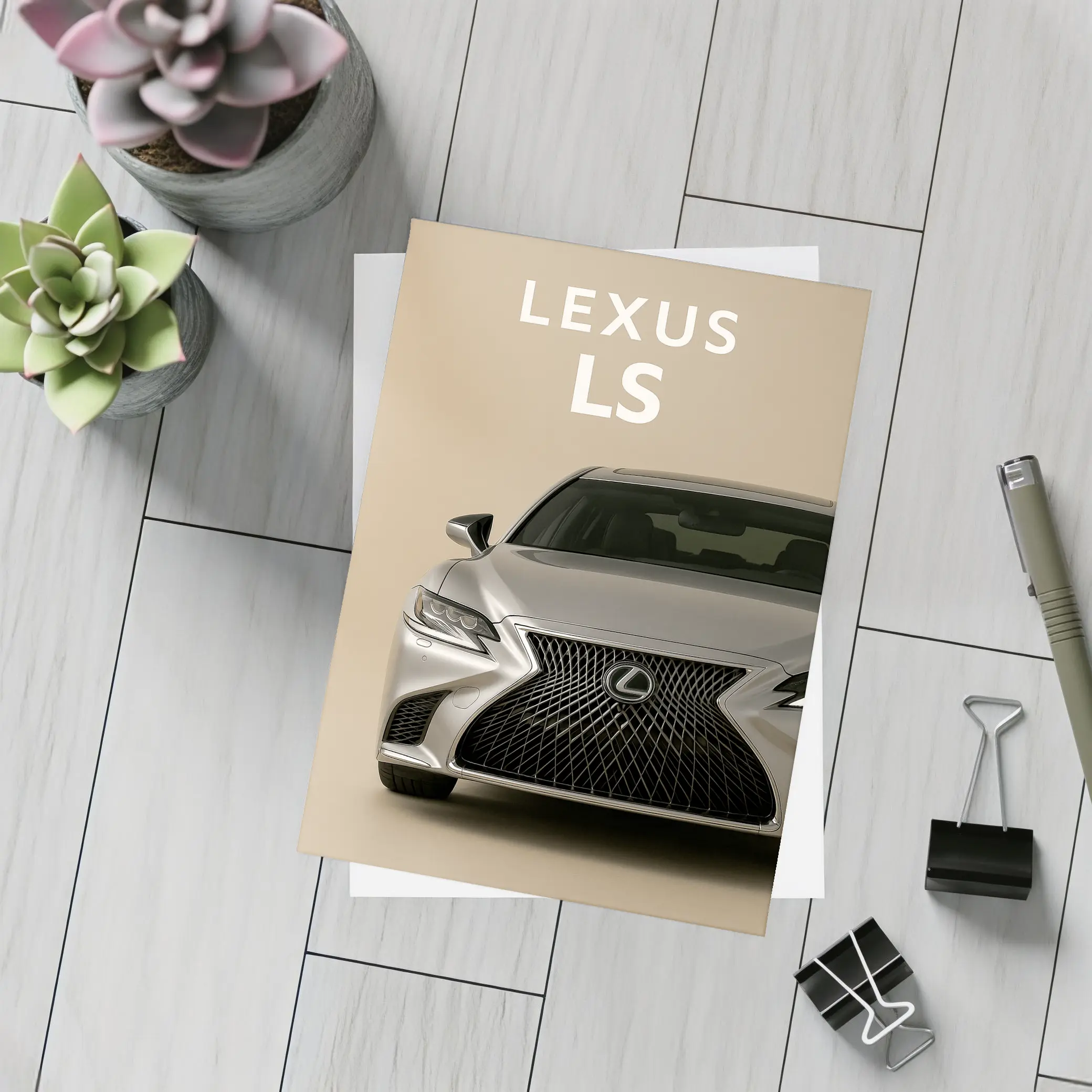 Lexus LS Luxury Sedan Beige Background – Postcards