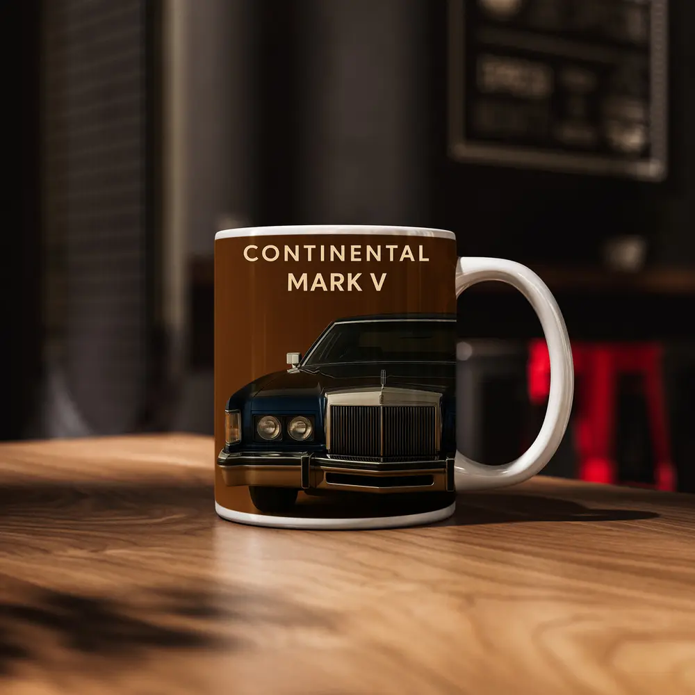 Lincoln Continental Mark V Brown Background – Mugs