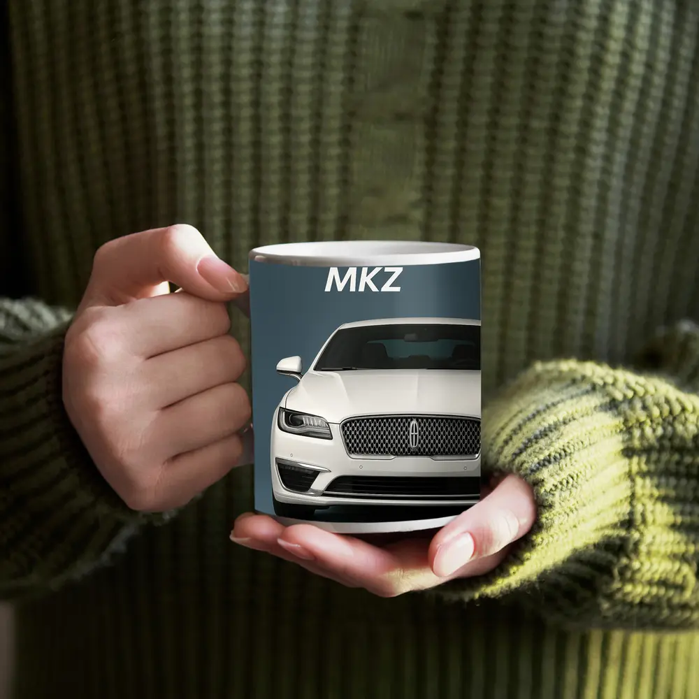 Lincoln MKZ White Sedan Gray Background – Mugs