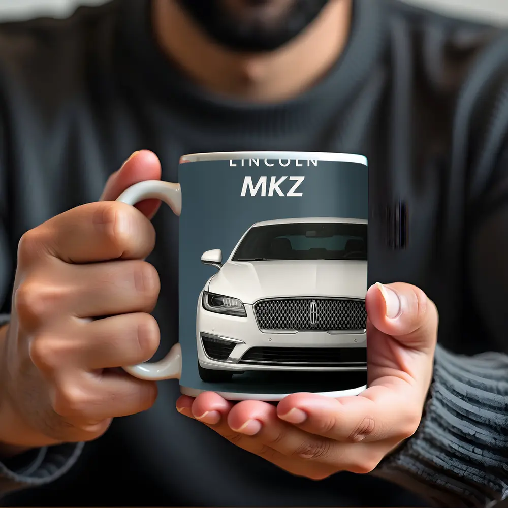 Lincoln MKZ White Sedan Gray Background – Mugs