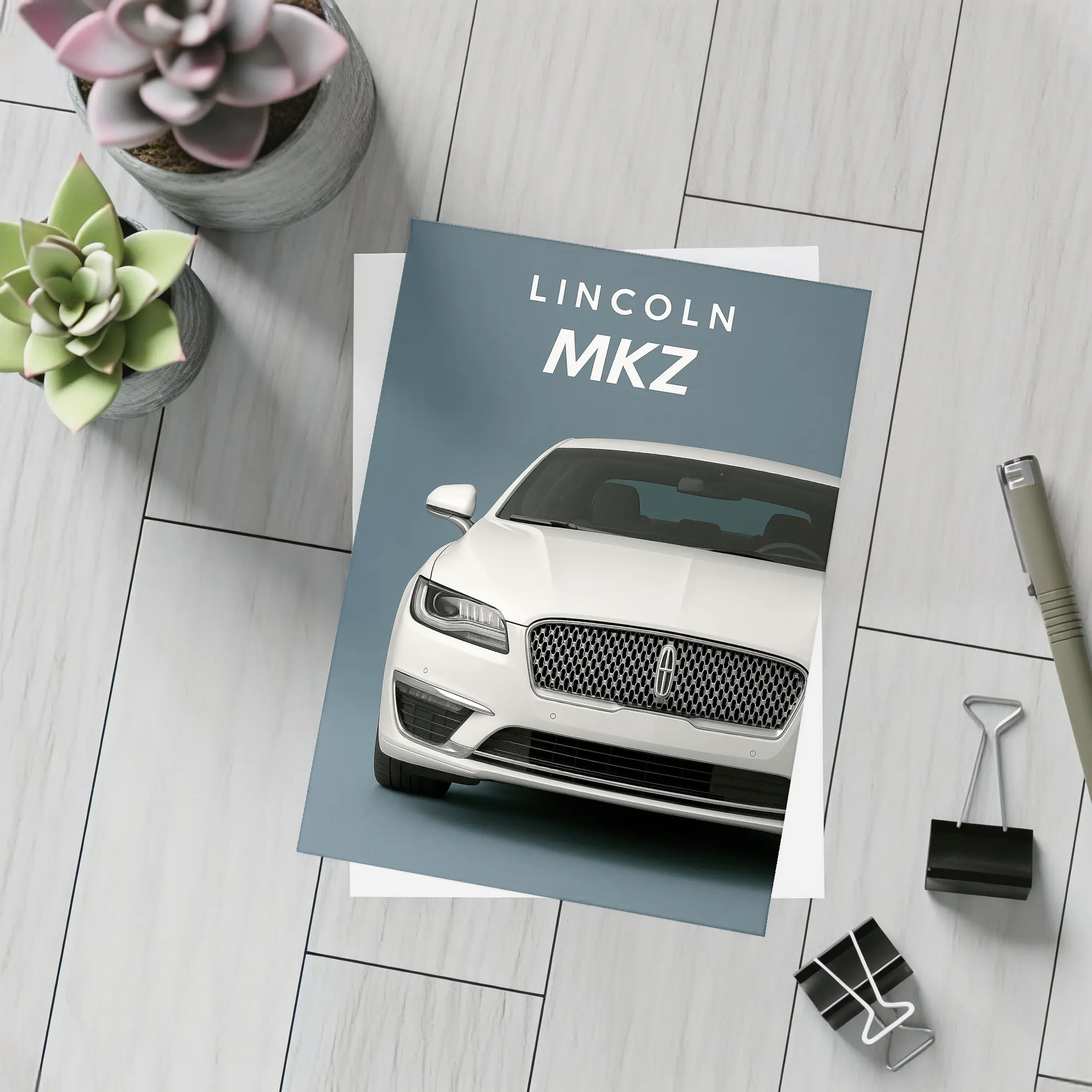 Lincoln MKZ White Sedan Gray Background – Postcards