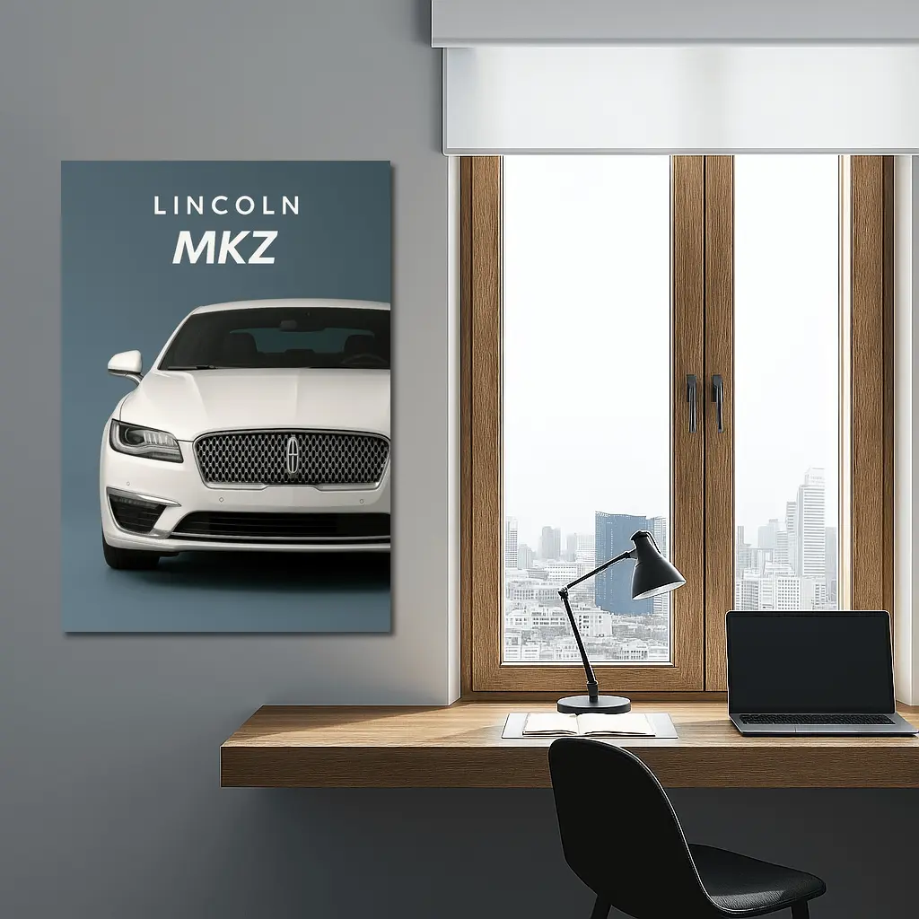 Lincoln MKZ White Sedan Gray Background – Wall Art