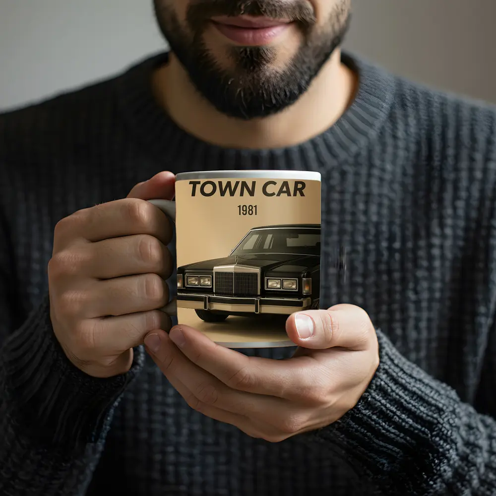 Lincoln Town Car 1981 Beige Background Art – Mugs