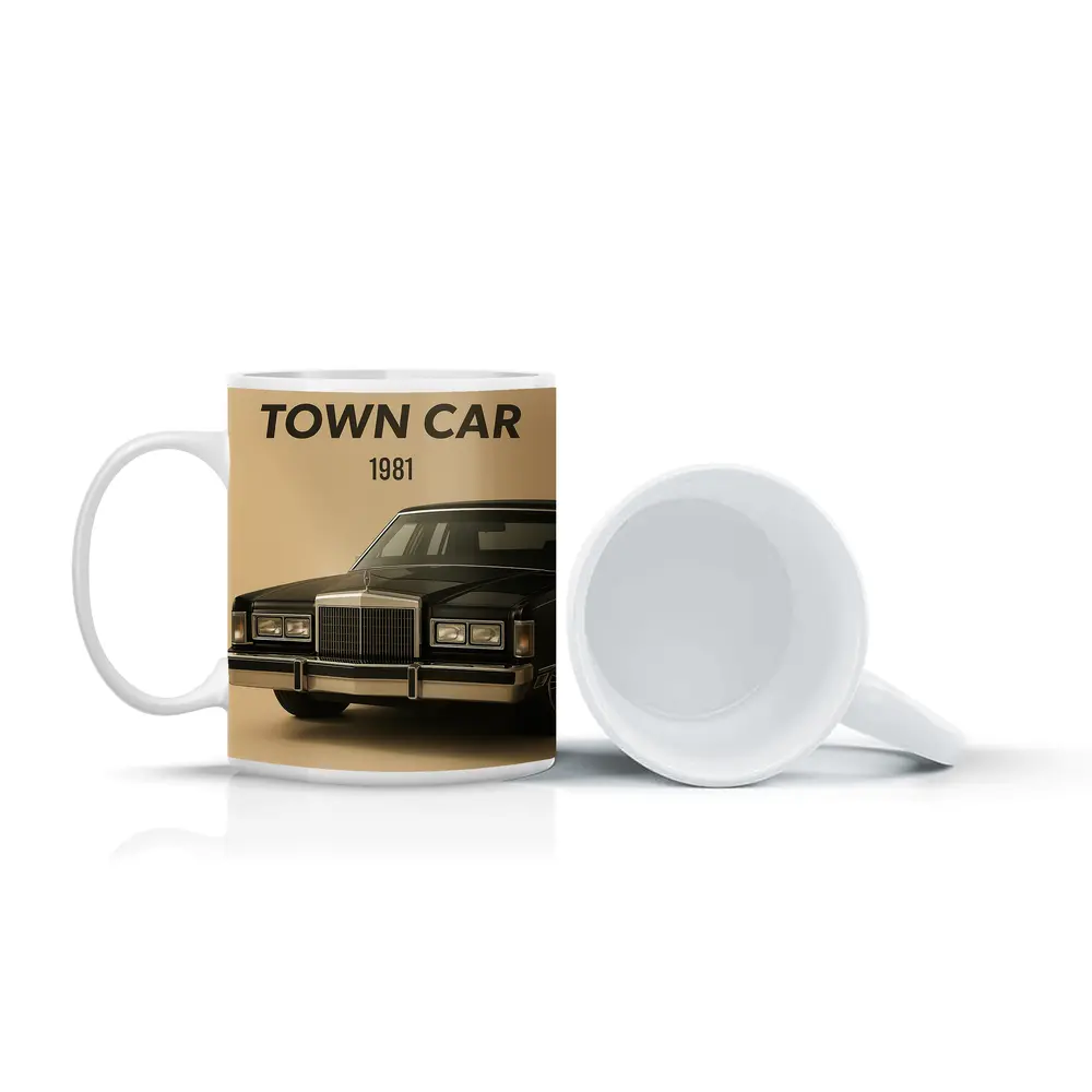 Lincoln Town Car 1981 Beige Background Art – Mugs