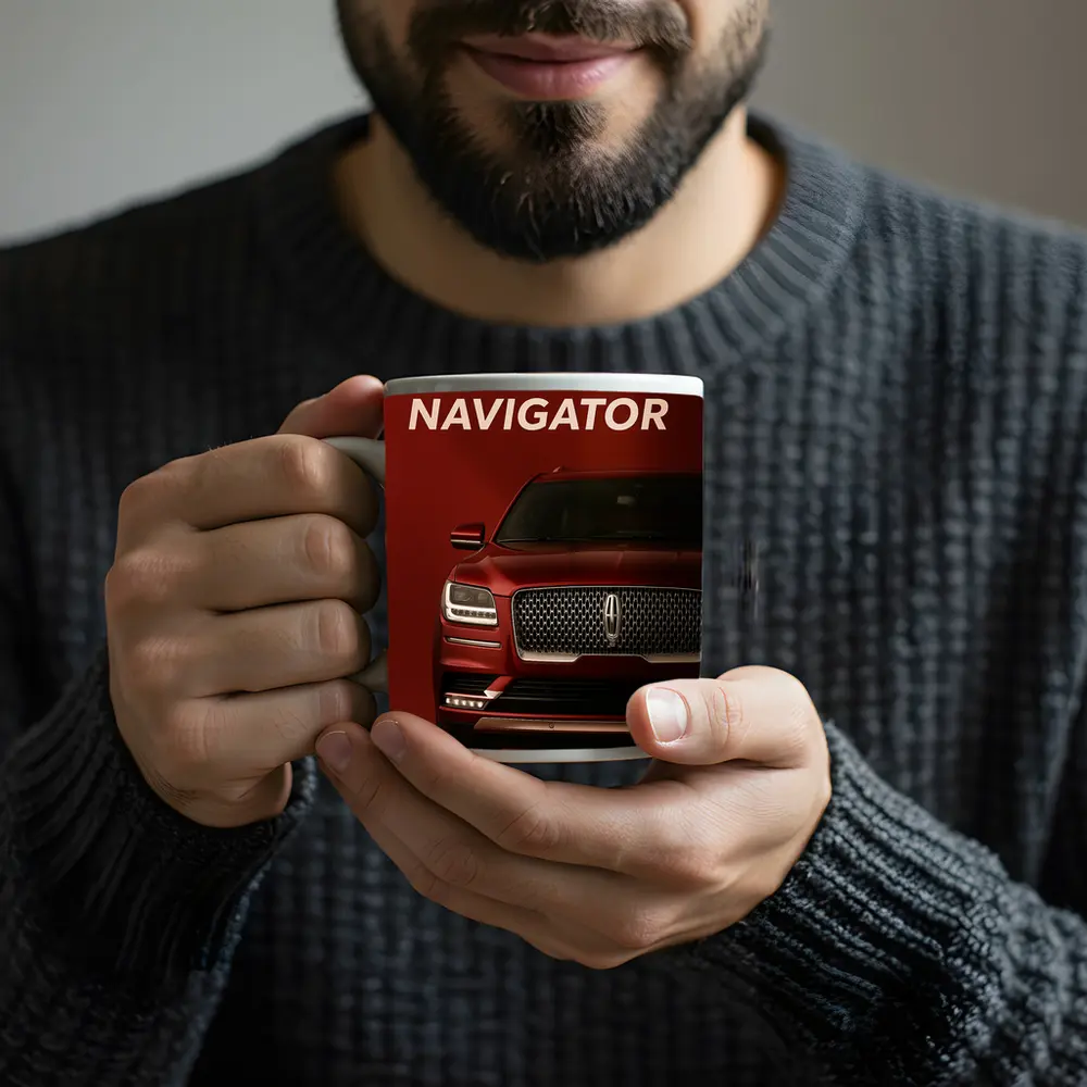 Lincoln Navigator Front View Red Background – Mugs