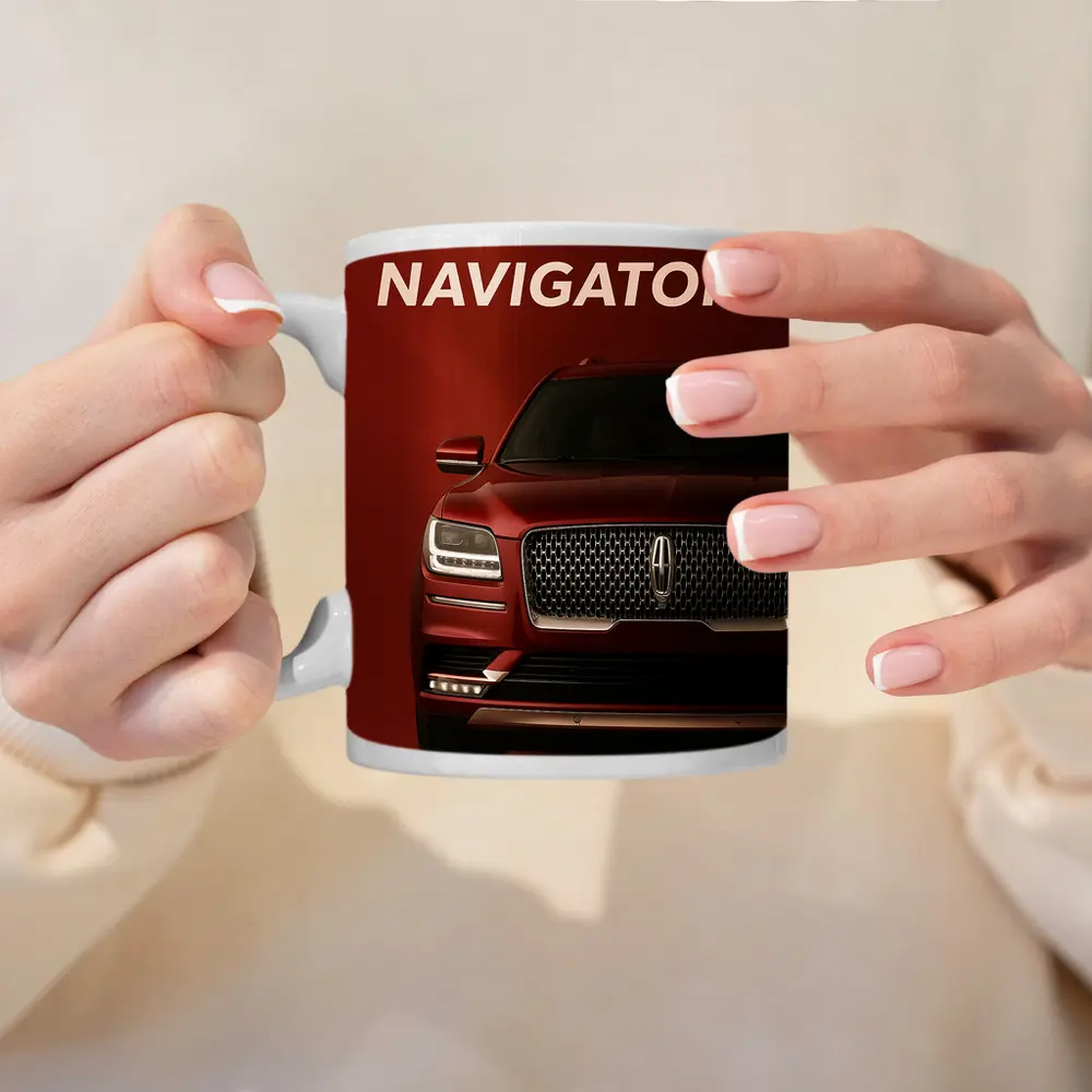Lincoln Navigator Front View Red Background – Mugs