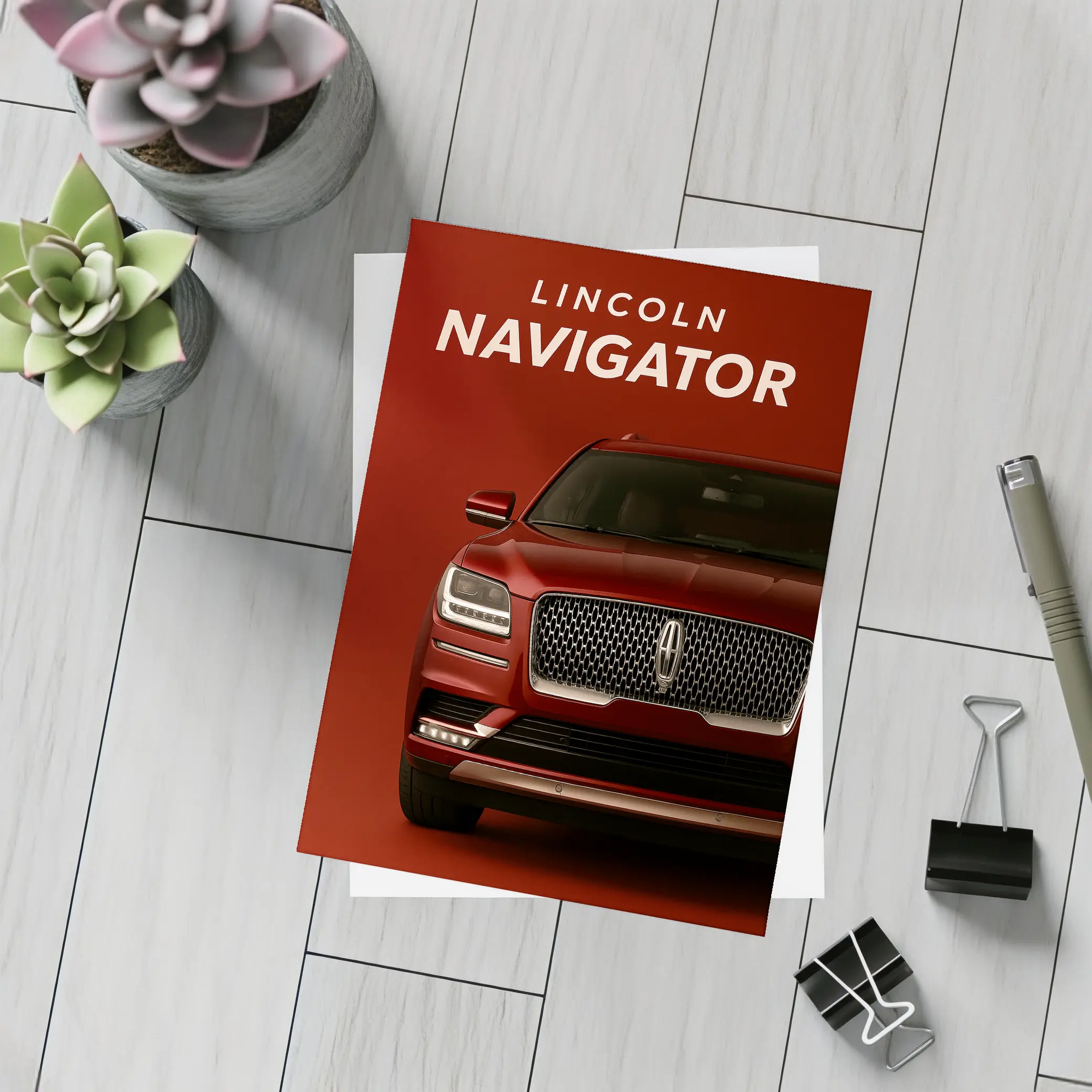 Lincoln Navigator Front View Red Background – Postcards