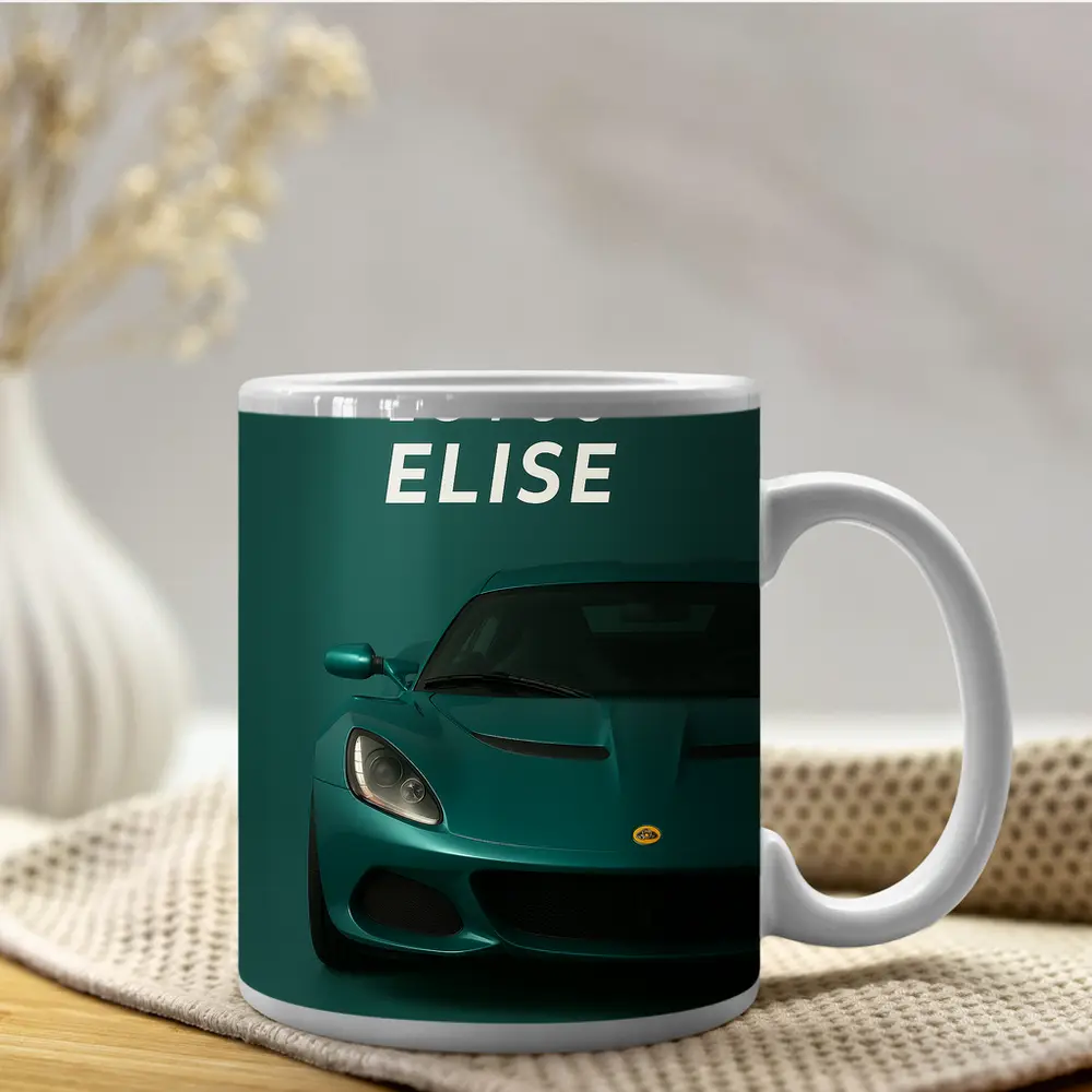 Lotus Elise Front View Green Background – Mugs