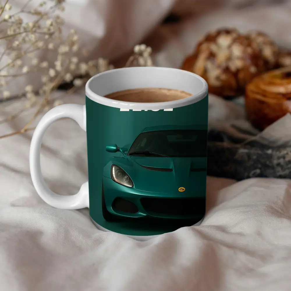 Lotus Elise Front View Green Background – Mugs