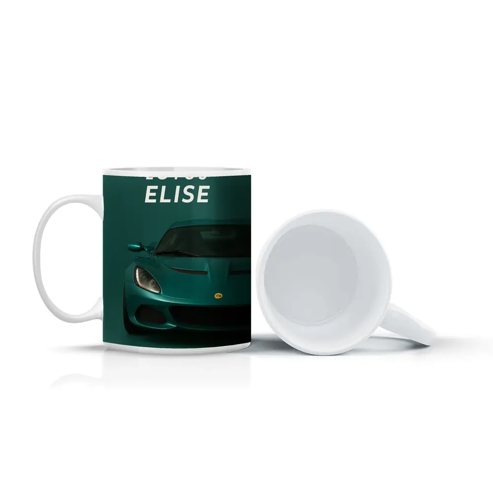 Lotus Elise Front View Green Background – Mugs