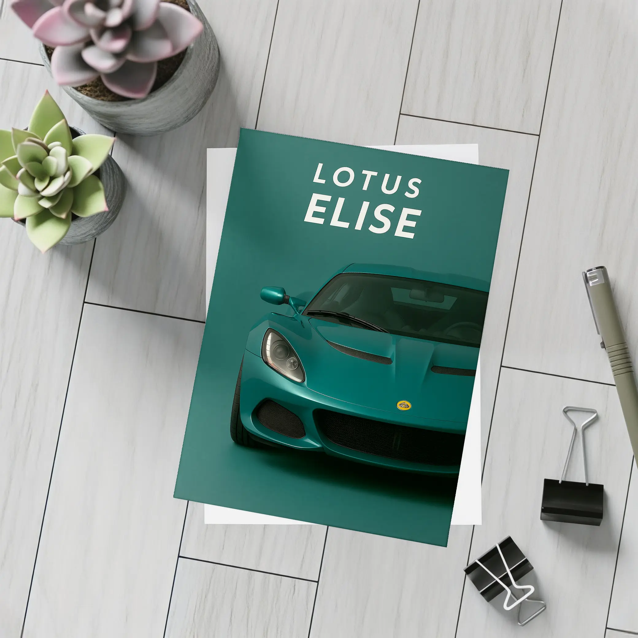 Lotus Elise Front View Green Background – Postcards