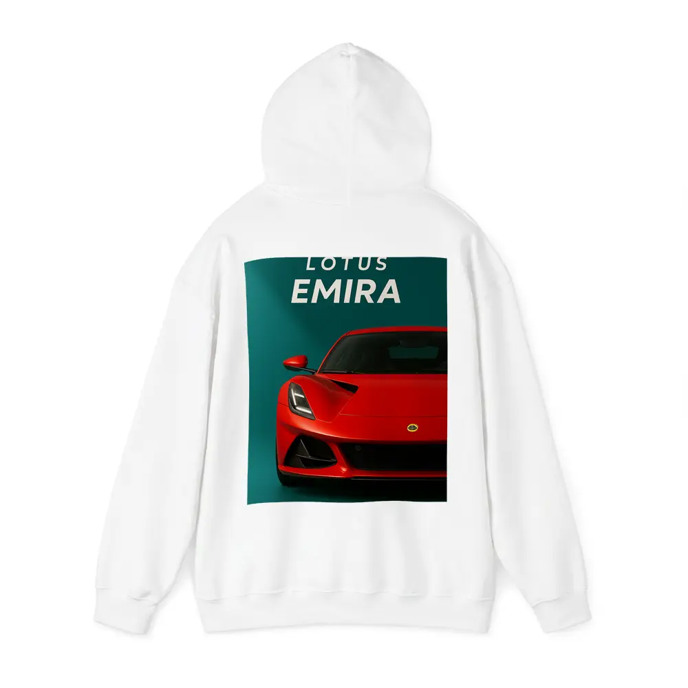 Lotus Emira Red Sports Car Teal Background – Hoodies