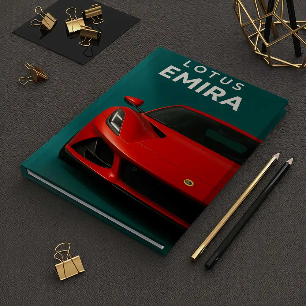 Lotus Emira Red Sports Car Teal Background – Notebooks