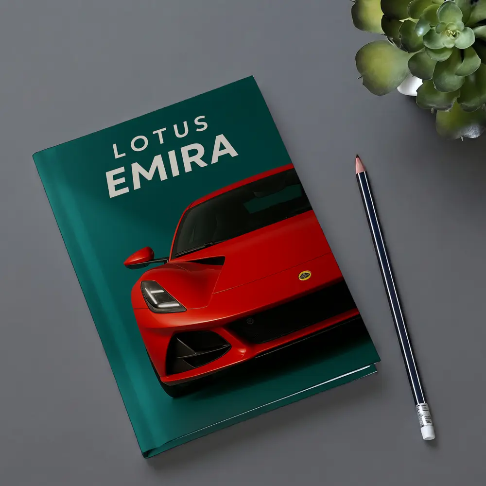 Lotus Emira Red Sports Car Teal Background – Notebooks