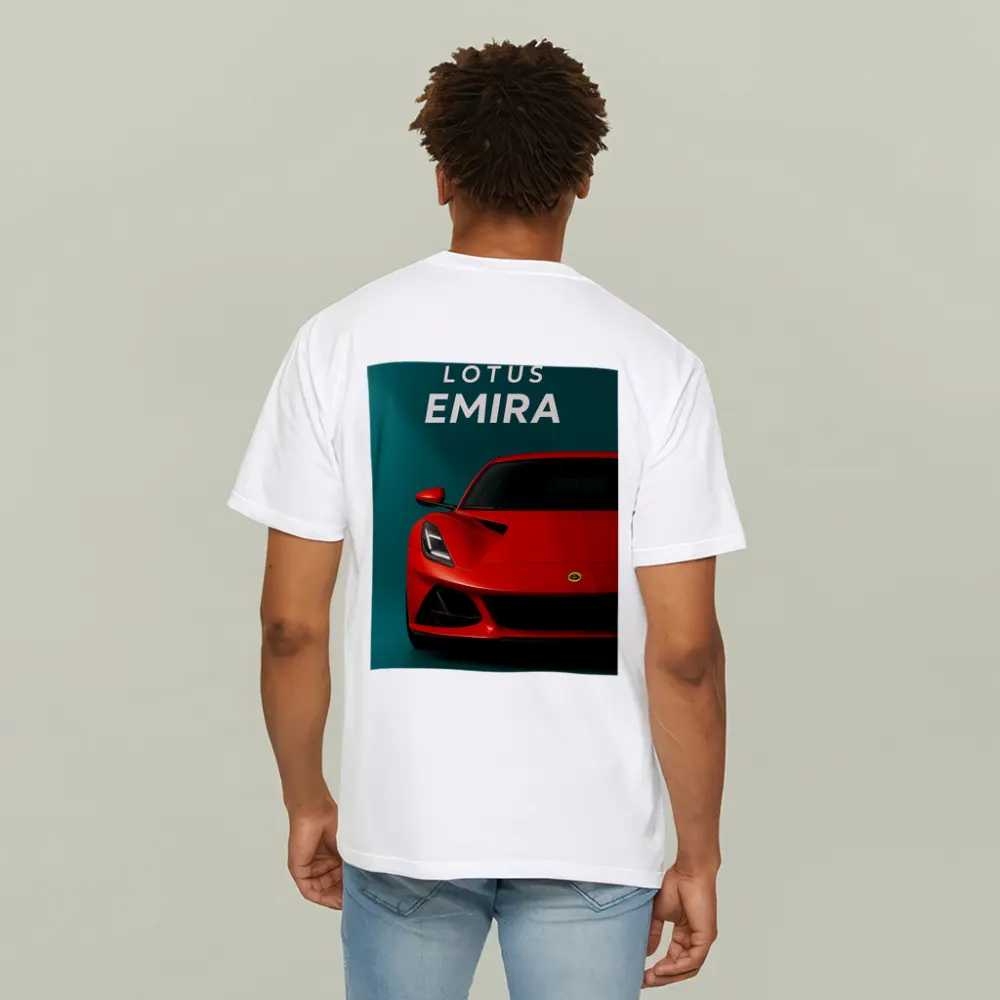 Lotus Emira Red Sports Car Teal Background – T-Shirts