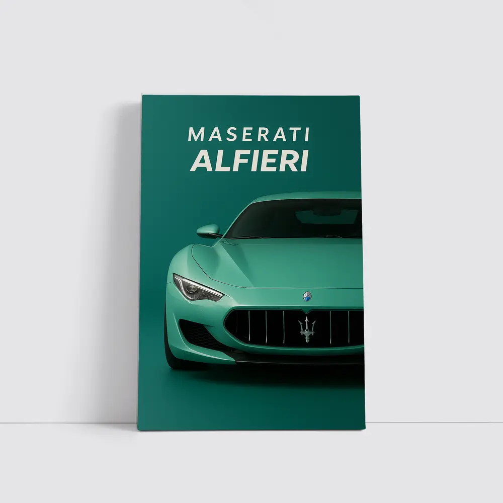 Maserati Alfieri Sports Car Teal Background – Wall Art