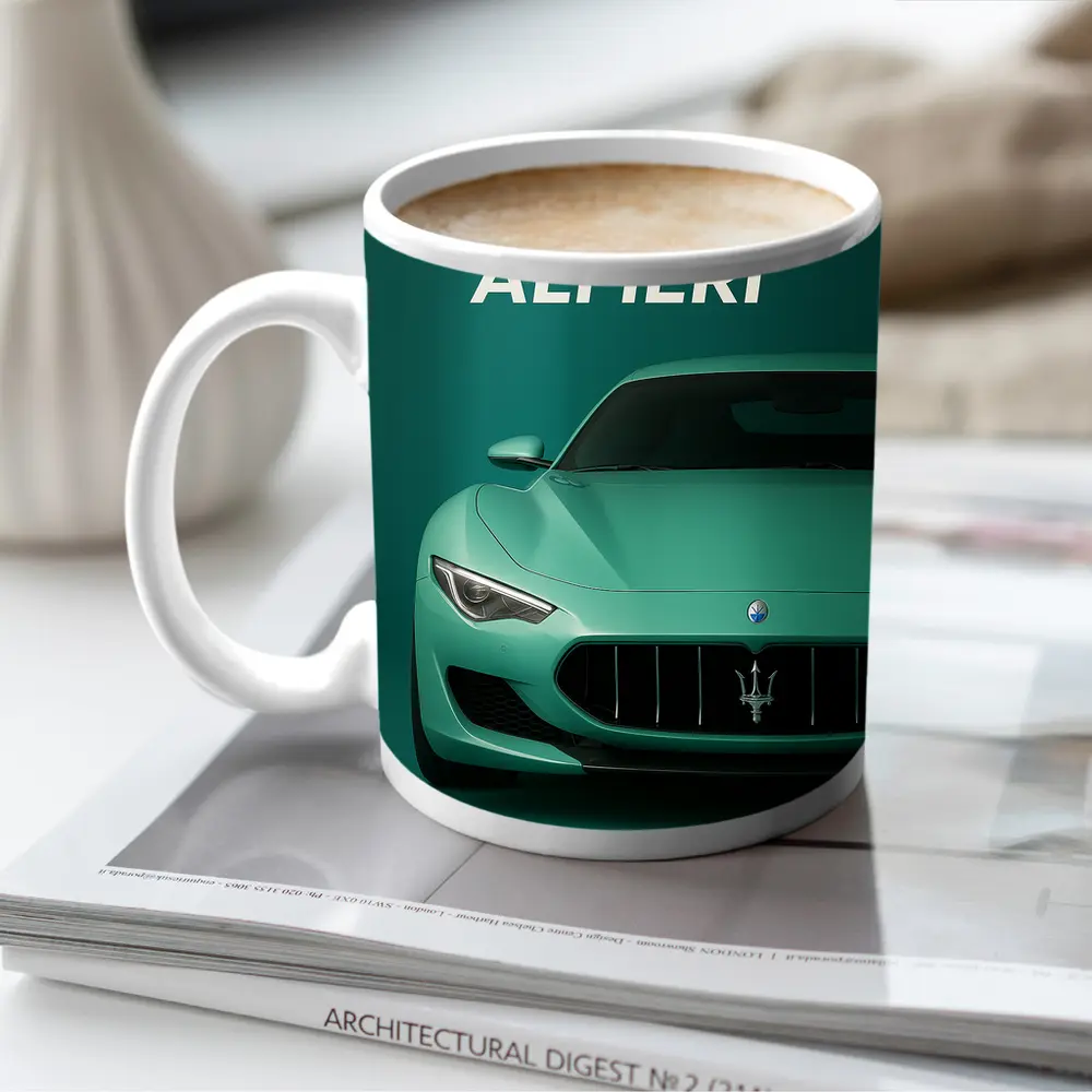 Maserati Alfieri Sports Car Teal Background – Mugs