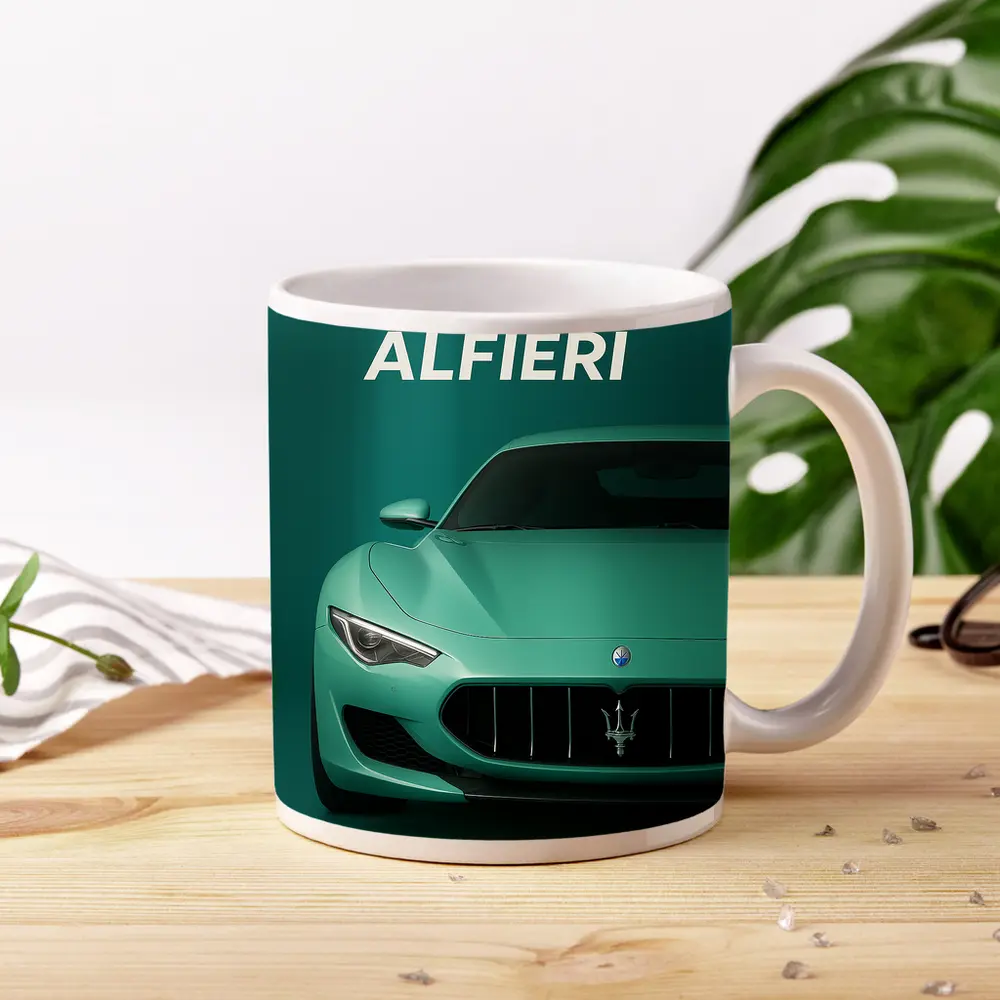 Maserati Alfieri Sports Car Teal Background – Mugs