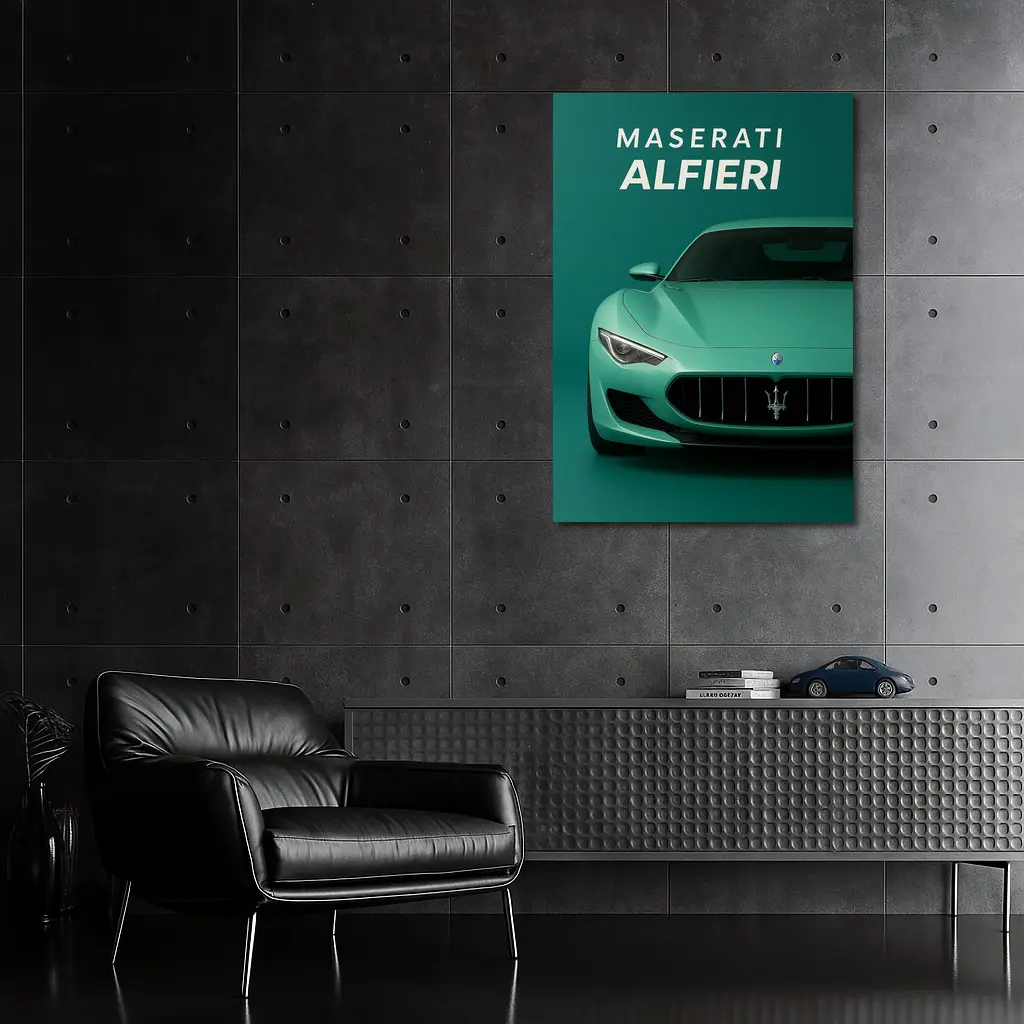 Maserati Alfieri Sports Car Teal Background – Wall Art